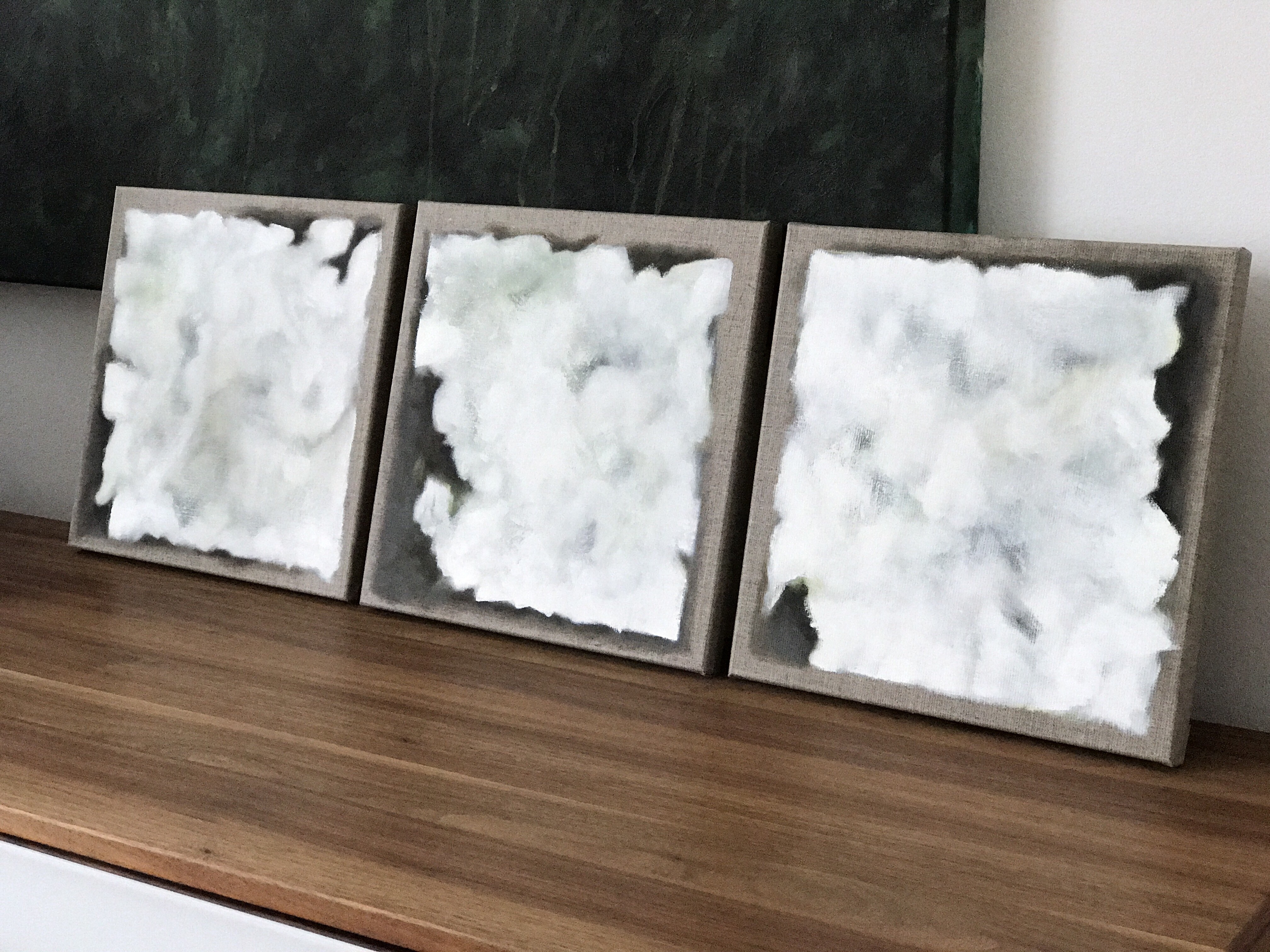 series of 3 paintings, monochrome white